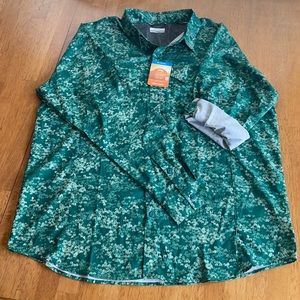 New XL Men’s Green Columbia Omni-Shade Long Sleeve Button-Up Fishing Shirt